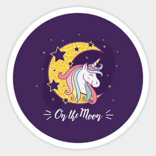 Cute unicorn cartoon character on the Moon illustration design. Sticker